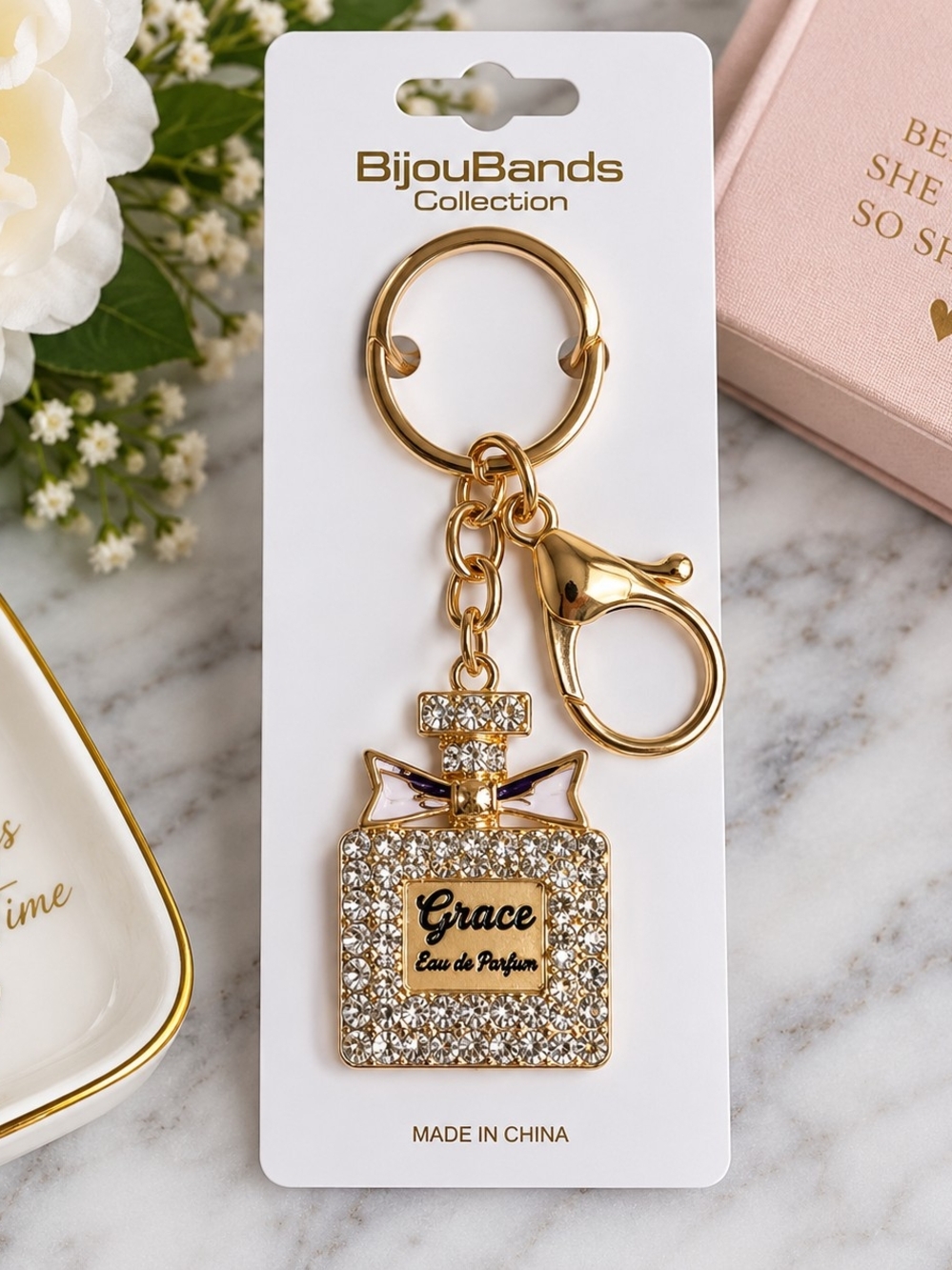 Grace Gold Crystal Perfume Bottle Keychain